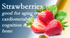 Paulette Hugulet, DC, LLC shares recent studies about the benefits of strawberries for aging teeth, bone, cognition and cardiometabolism.