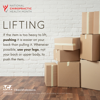 Paulette Hugulet, DC, LLC advises lifting with your legs.